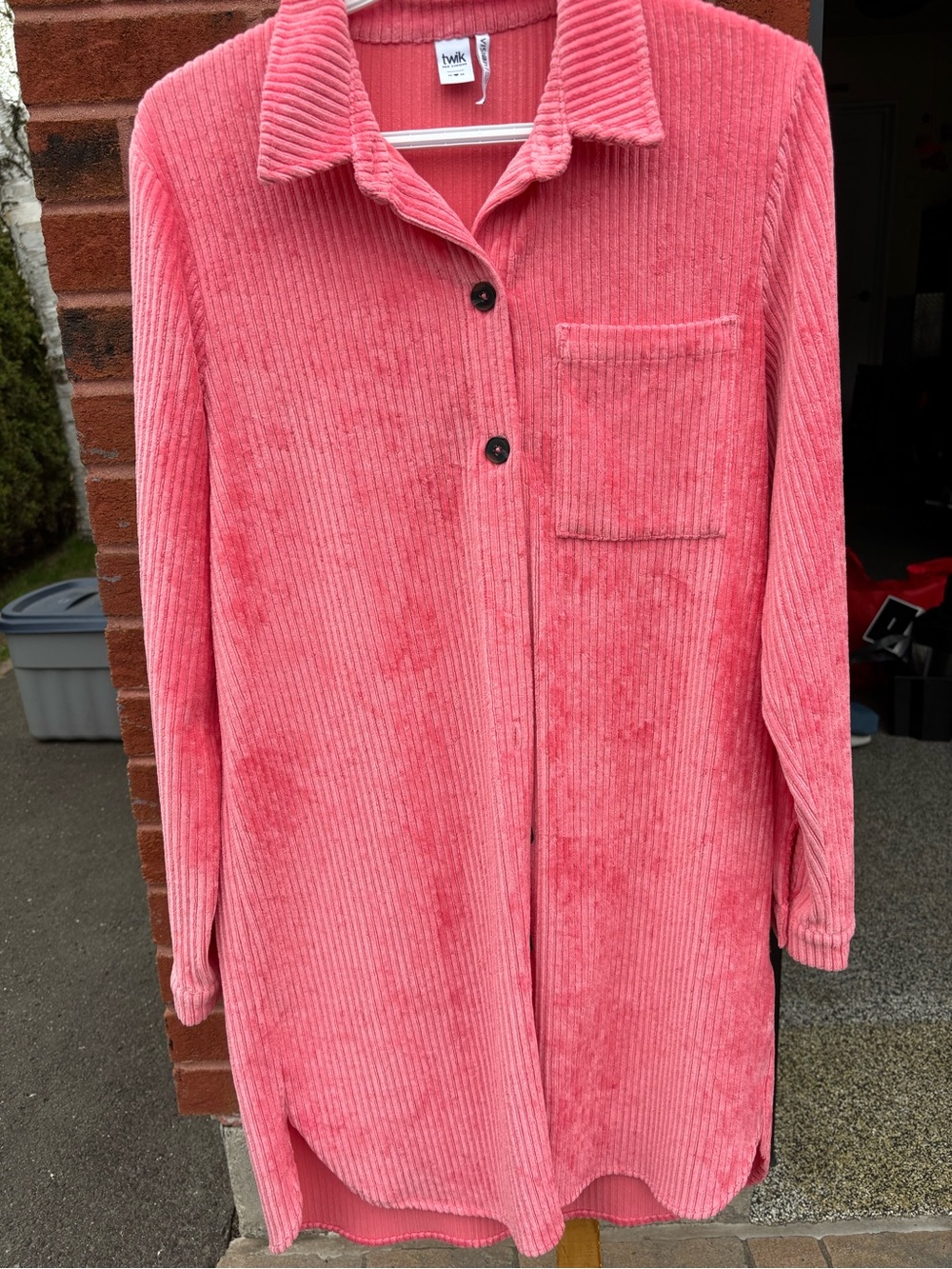 twik Coral Pink Corduroy Shirt Dress